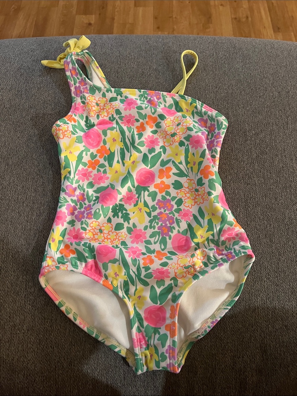 Kids Floral One-Shoulder Swimsuit in Yellow and Pink